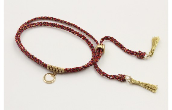 Pulsera trenzada hilo rojo vivo y oro con chapa co