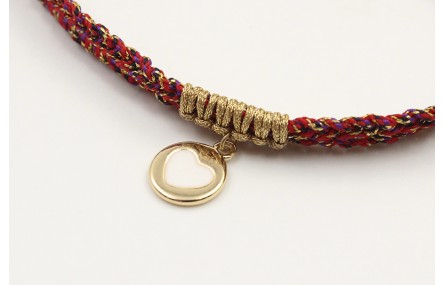 Pulsera trenzada hilo rojo vivo y oro con chapa co