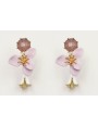 Pendientes perno cristal morado opal, flor esmalta
