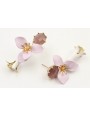 Pendientes perno cristal morado opal, flor esmalta