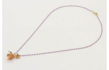 Collar cadena miyuki lila con colgante uva corales