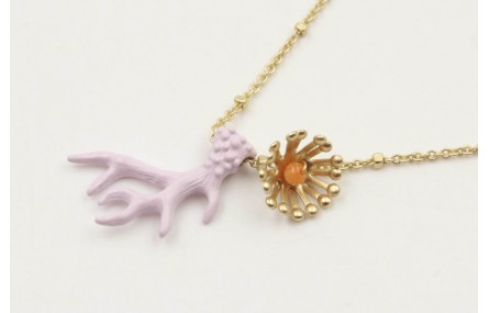 Solitario cadena microbola oro mate con rama de co