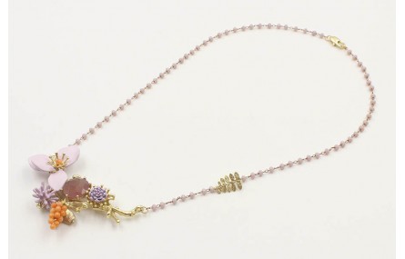Collar cadena facetadas lilas con rama de coral or