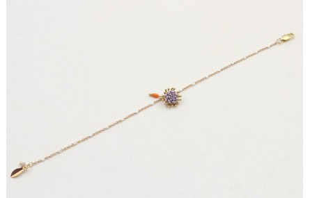 Pulsera cadena bola esmaltada blanca con flor lila