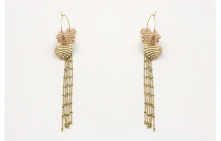 Pendientes aro oro mate con facetadas rositas, alm