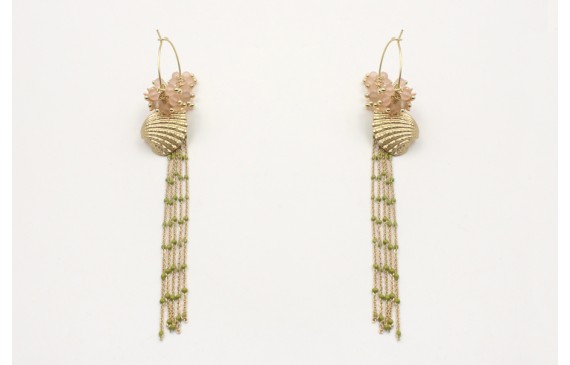 Pendientes aro oro mate con facetadas rositas, alm