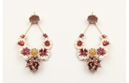 Pendientes perno brillo morado opal, trio flores b