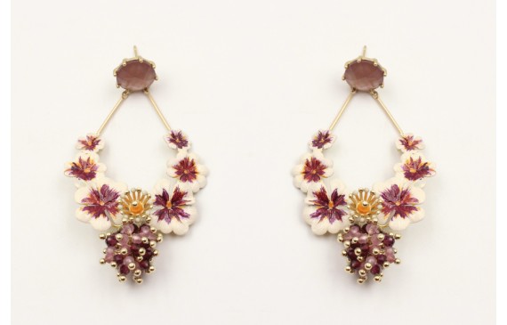 Pendientes perno brillo morado opal, trio flores b