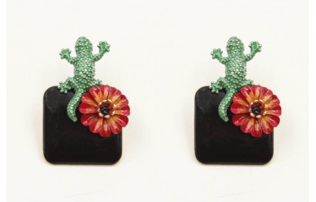 Pendientes perno lagarto verde con cuadrado esmalt