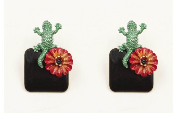 Pendientes perno lagarto verde con cuadrado esmalt