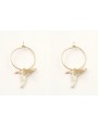Pendientes aro oro mate colibri blanco. Largo 3cm.