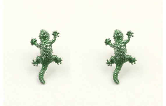 Pendientes lagarto esmaltado verde. Largo 2cm.
