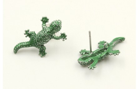Pendientes lagarto esmaltado verde. Largo 2cm.