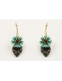 Pendientes aro oro mate con flor esmalte azul y ve
