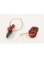 Pendientes aro oro mate con flor esmalte roja y ve
