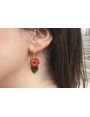Pendientes aro oro mate con flor esmalte roja y ve