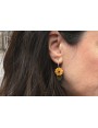 Pendientes aro oro mate con flor esmalte roja y ve