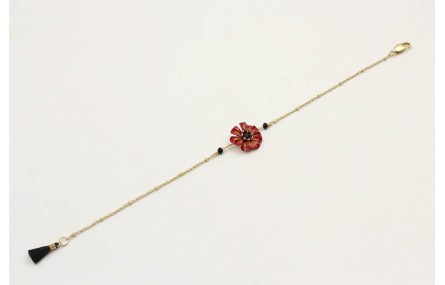 Pulsera cadena microbola oro amte con flor esmalta