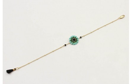 Pulsera cadena microbola oro amte con flor esmalta