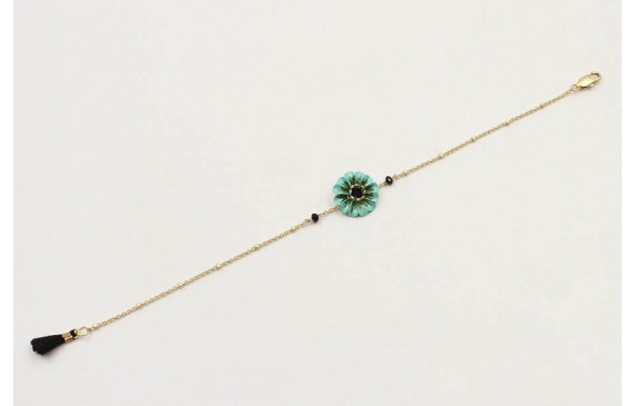 Pulsera cadena microbola oro amte con flor esmalta