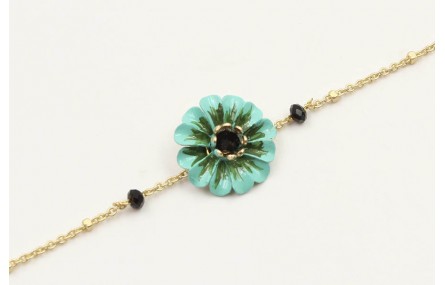 Pulsera cadena microbola oro amte con flor esmalta