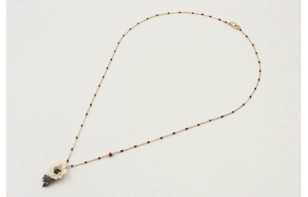 Collar cadena eslabón y microbola esmaltda negra c