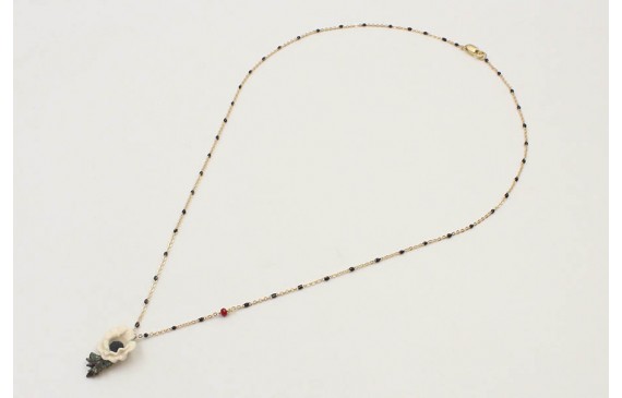 Collar cadena eslabón y microbola esmaltda negra c