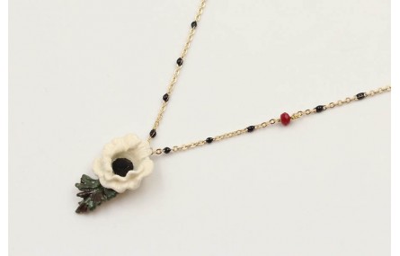 Collar cadena eslabón y microbola esmaltda negra c