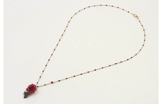 Collar cadena eslabón y microbola esmaltda negra c