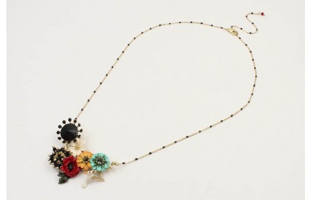 Collar cadena eslabón y microbola esmaltada negra 