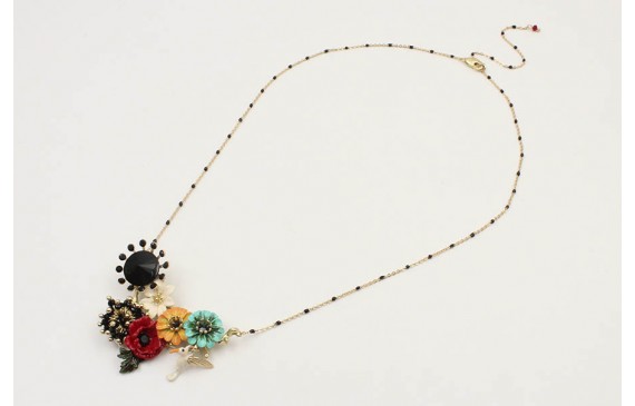 Collar cadena eslabón y microbola esmaltada negra 