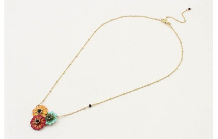 Collar cadena microbolas oro mate con trio flores 