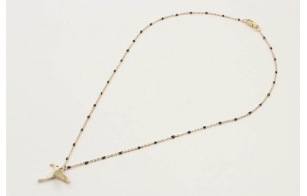 Collar cadena eslabón y microbola negra con colgan