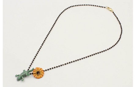 Collar cadena miyuki negra con colgante lagarto ve
