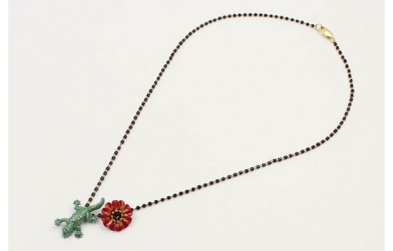 Collar cadena miyuki negra con colgante lagarto ve