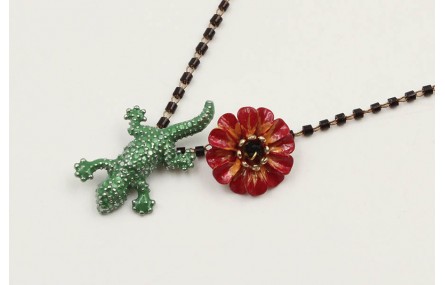 Collar cadena miyuki negra con colgante lagarto ve