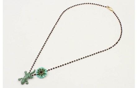 Collar cadena miyuki negra con colgante lagarto ve