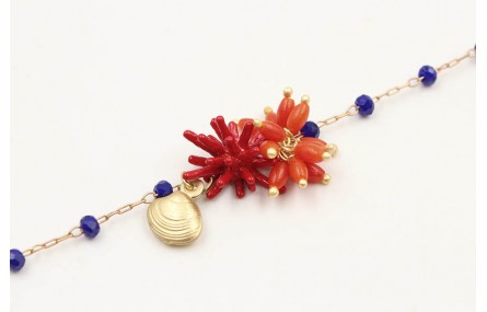 Pulsera cadena facetadas azulonas con coralitos ro
