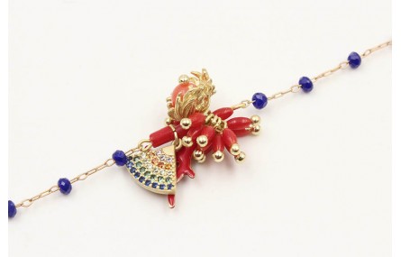 Pulsera cadena facetadas azulonas con coralitos ro