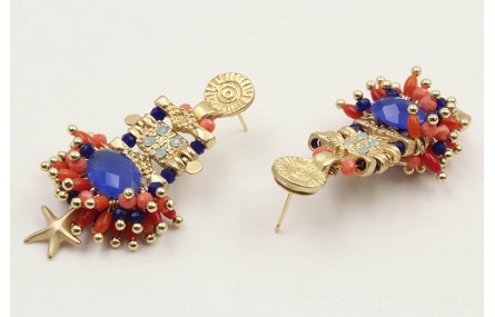 Pendientes perno sol con burruño corales, estrella