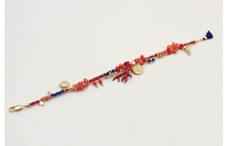 Pulsera corales rosas con colgantes de almeja,sol,