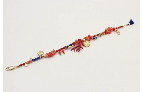 Pulsera corales rosas con colgantes de almeja,sol,