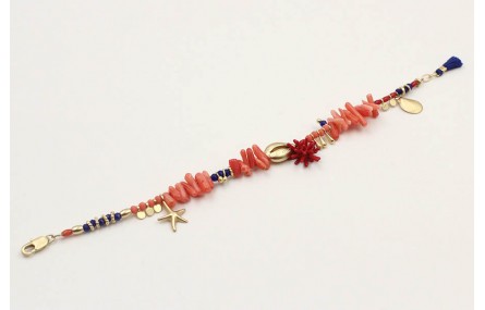 Pulsera corales rosas con colgantes concha mejilló