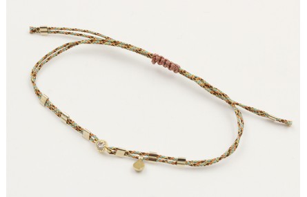 Pulsera macrame rosa,azul y oro con nudo en color 