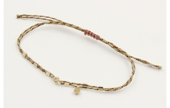 Pulsera macrame rosa,azul y oro con nudo en color 