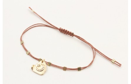 Pulsera hilo macrame oro rosa con tubitos aplatado