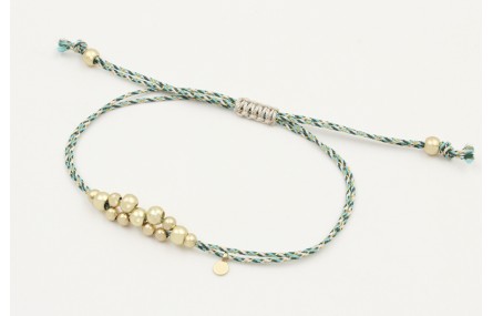 Pulsera macrame azul,gris y oro con nudo macrame p