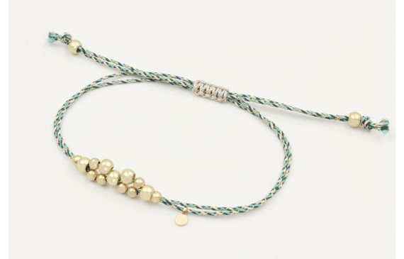 Pulsera macrame azul,gris y oro con nudo macrame p