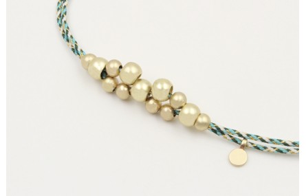 Pulsera macrame azul,gris y oro con nudo macrame p