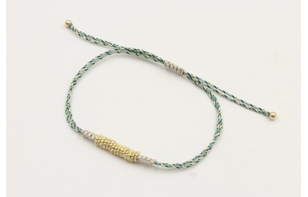 Pulsera macrame azul,gris y oro con nudo macrame p